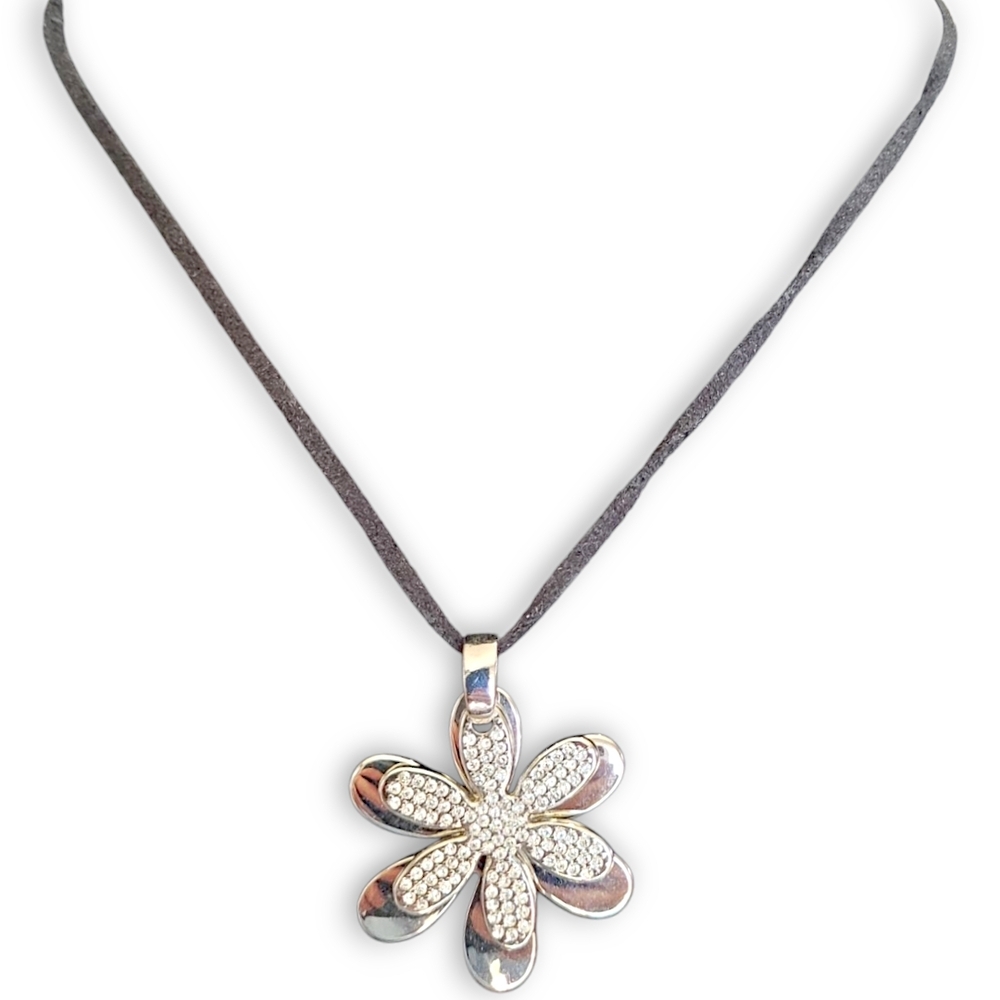 Lia Sophia Friends Stacked Pave Crystal Flower Cord Necklace 
